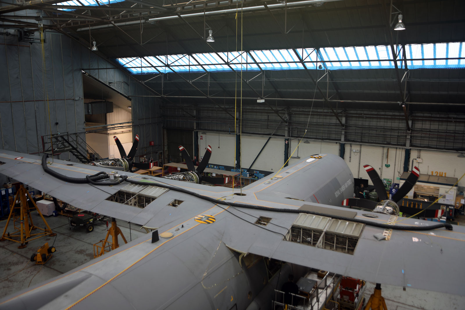 Royal Danish Air Force Lockheed Martin C-130 aircraft undergoing maintenance.